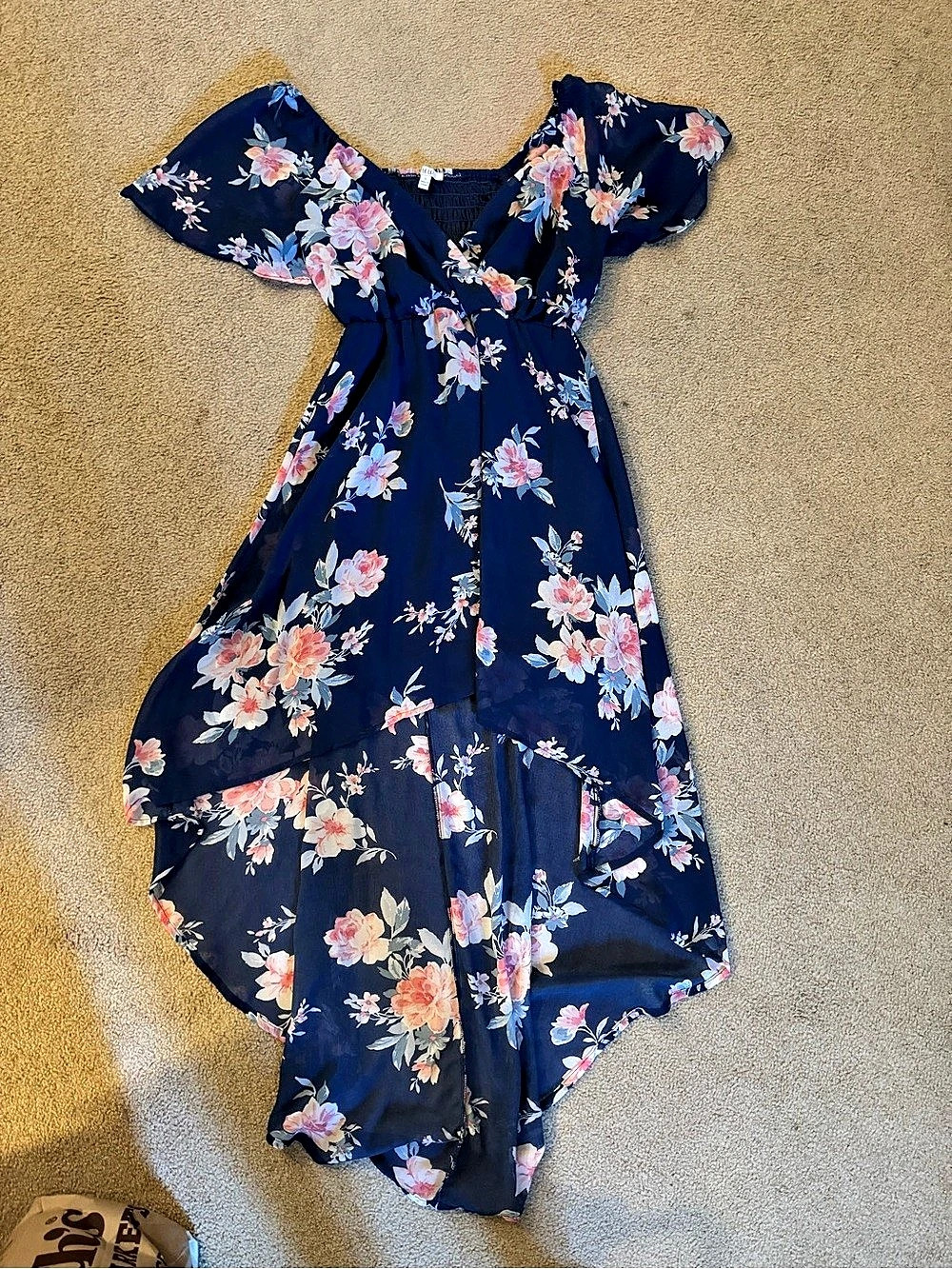 Floral Hi Lo Dress in Blue & Pink Size Small Like New